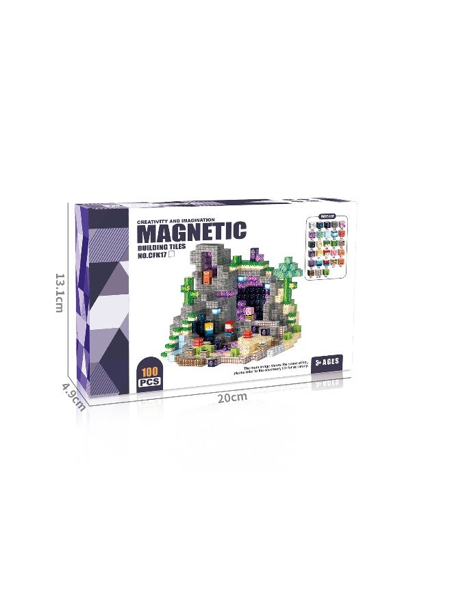 Magni Mates Magnetic Mini Blocks Set 100 Pieces – 2cm DIY Magnetic Cube Building Set with Minecraft Style Cave Scene, Characters and Terrain Blocks for Creative STEM Play - Image 3
